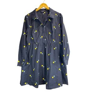 Allegra K Womens Black Floral Embroidered Long Sleeve Babydoll Tunic/ Dress XL